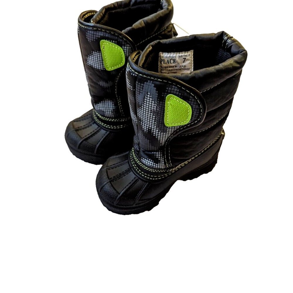 The Children's Place Toddler Boy Snow Boot Padded Winter Quilted CAMO Boot Black - Picture 4 of 10